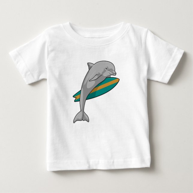T-shirt Pour Bébé Dauphin en surfeur avec Surfer (Devant)