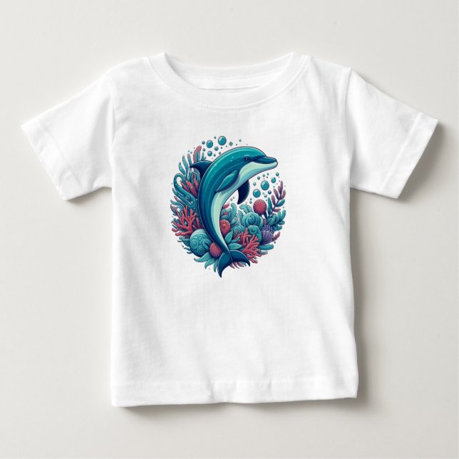 T-shirt Pour Bébé Dauphin marin/côtier mignon (Devant)
