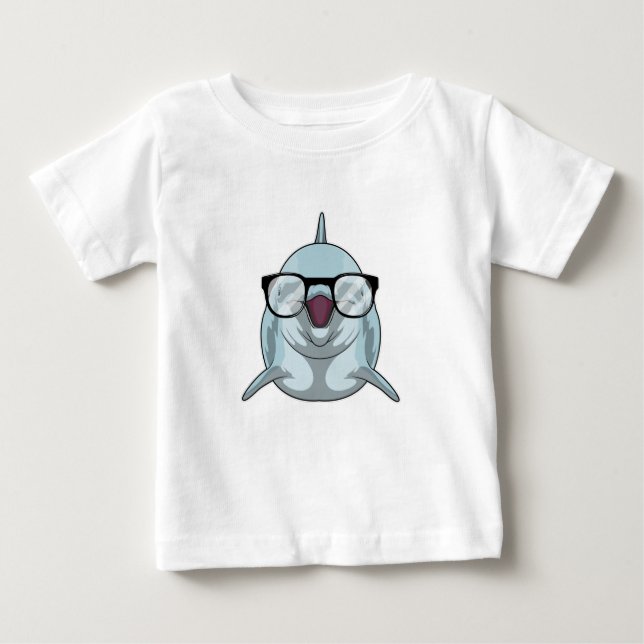 T-shirt Pour Bébé Dauphin Nerd avec lunettes (Devant)