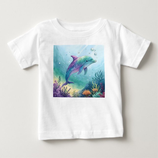 T-shirt Pour Bébé Dauphin peint à l'aquarelle (Devant)