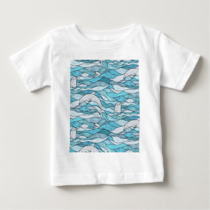 T-shirt Pour Bébé Dauphins en Verre Coloré Océan Bleu