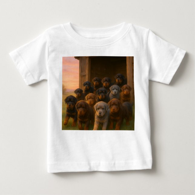 T-shirt Pour Bébé Dawn Parade: Rottweiler Puppies Emerging from the  (Devant)