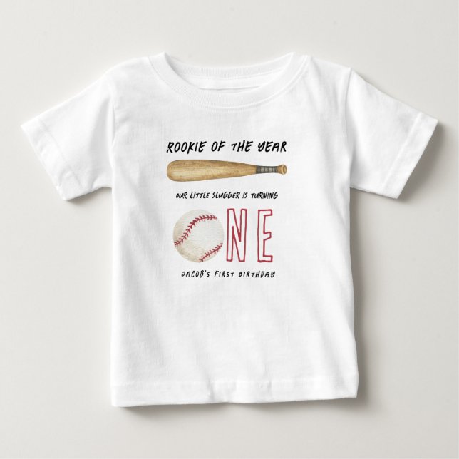 T-shirt Pour Bébé Débutant de l'année Fête d'anniversaire de basebal (Devant)