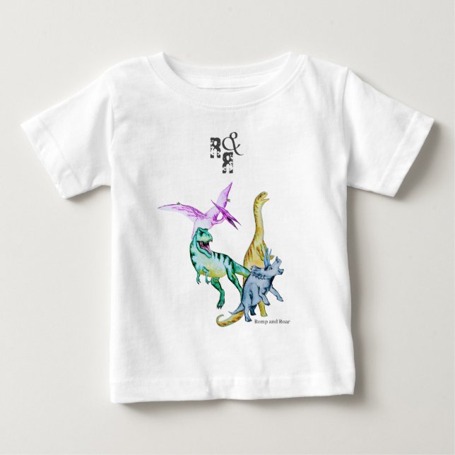T-shirt Pour Bébé Défilade et rugissement de dinosaures à l'aquarell (Devant)