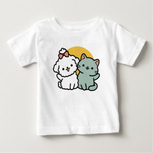 T-shirt Pour Bébé Des amis vrais pour toujours   Cute Cat & Chien Du