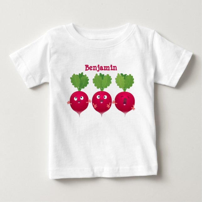 T-shirt Pour Bébé Des radis mignons chantant des légumes de dessin a (Devant)