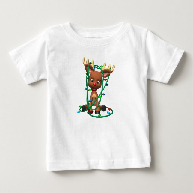T-shirt Pour Bébé Des rennes blottis dans les lumières de Noël (Devant)