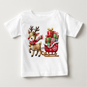 T-shirt Pour Bébé Design de Noël adorable Reindeer et Sleigh