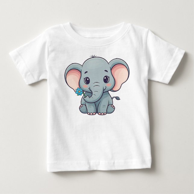 T-shirt Pour Bébé Design d'éléphant de bébé caricaturé mignon (Devant)
