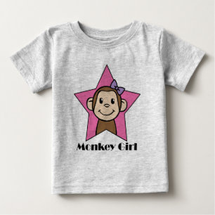 T-shirt Pour Bébé Dessin animé Clip Art Sourire Singe Fille Rose Éto