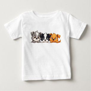 T-shirt Pour Bébé Dessin Animé de Chiots Ludiques – Expressions de C