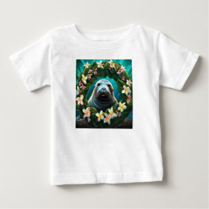 T-shirt Pour Bébé Dessin animé d'un phoque moine hawaïen avec plumer