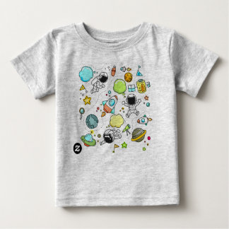 T-shirt Pour Bébé dessin animé,Heather Grey,[nuage, fusée, astronaut