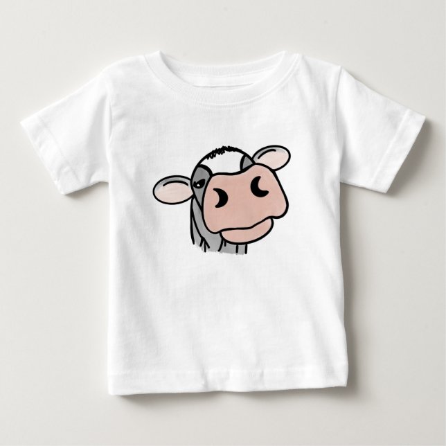 T-shirt Pour Bébé dessin animé vache noir blanc rose baiser gris ani (Devant)