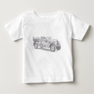 T-shirt Pour Bébé dessin au crayon vintage pour camion à feu