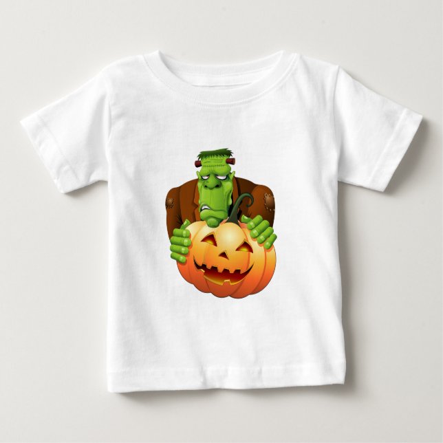 T-shirt Pour Bébé Dessin de Frankenstein Monster avec Citrouille (Devant)
