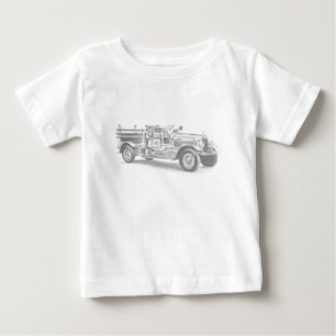 T-shirt Pour Bébé Dessin de pompier au crayon de camion-feu vintage 