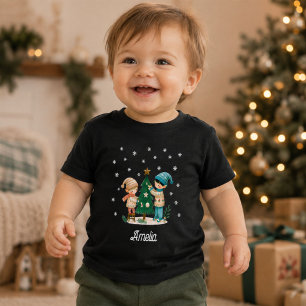 T-shirt Pour Bébé Dessin d'enfants mignons décorant l'arbre de Noël