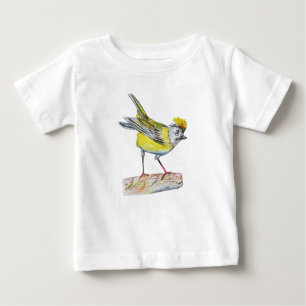 T-shirt Pour Bébé Dessin d'oiseaux jaunes Toddler Ruffle Tee, blanc
