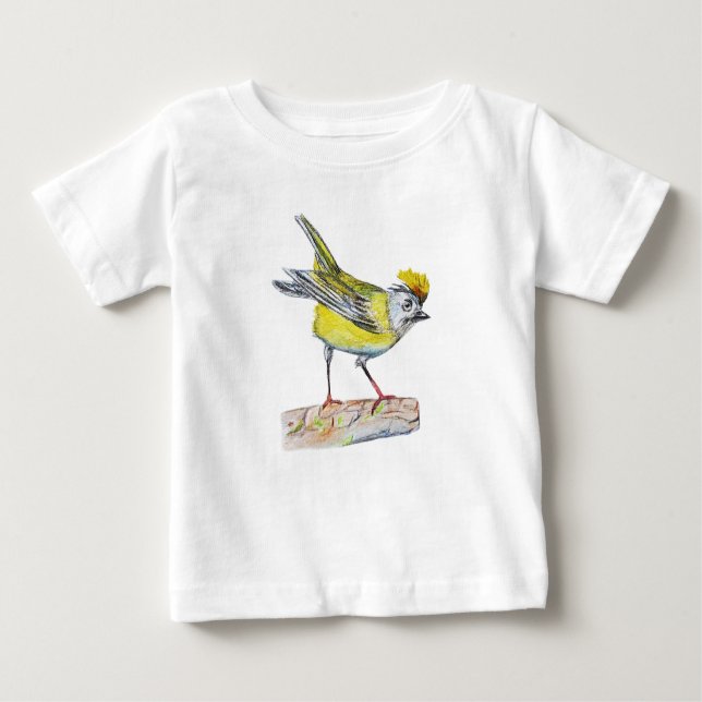 T-shirt Pour Bébé Dessin d'oiseaux jaunes Toddler Ruffle Tee, blanc (Devant)
