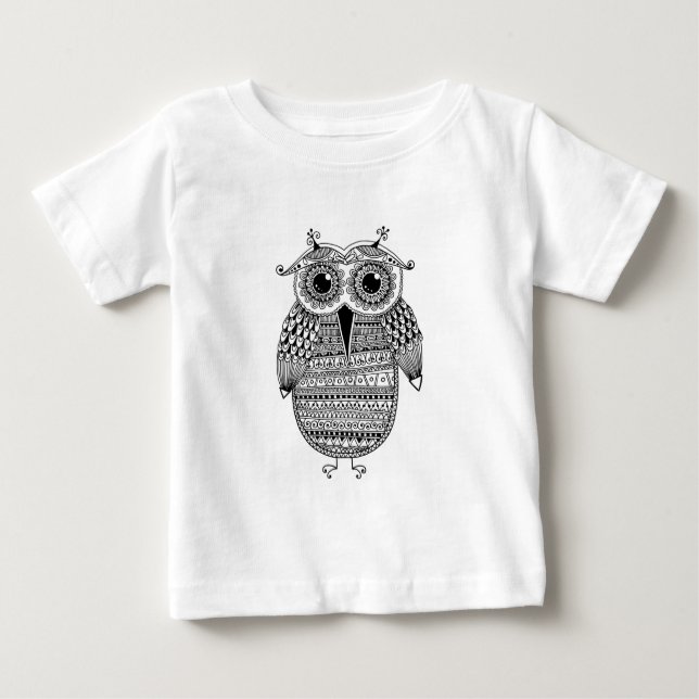 T-shirt Pour Bébé Dessin ethnique d'encre de hibou (Devant)