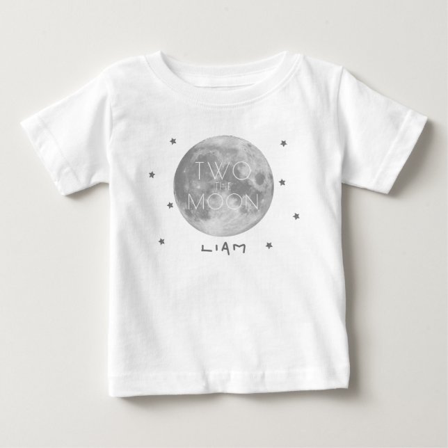 T-shirt Pour Bébé Deux à la Lune Argent 2e Anniversaire Garçon (Devant)