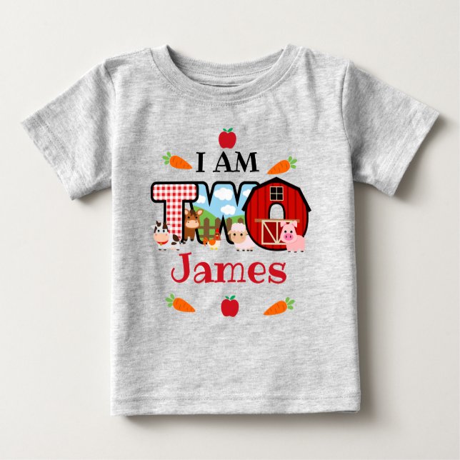 T-shirt Pour Bébé DEUX Anniversaire Ferme Animal | Anniversaire de l (Devant)