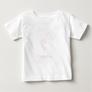 T-shirt Pour Bébé Deux bébés bourdons roses Une marguerite rose Ajou