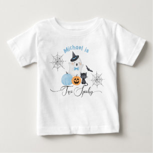 T-shirt Pour Bébé Deux éffrayant Halloween Anniversaire bleu Boo