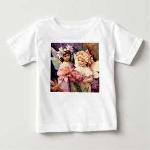 T-shirt Pour Bébé Deux enfants fées dans un jardin de fleurs