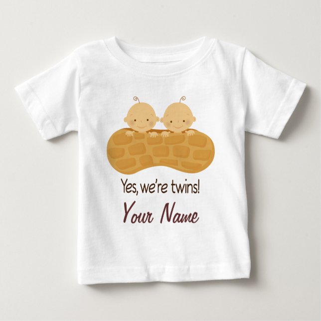 T-shirt Pour Bébé Deux Enfants Personnalisés Dans Une cacahuète (Devant)