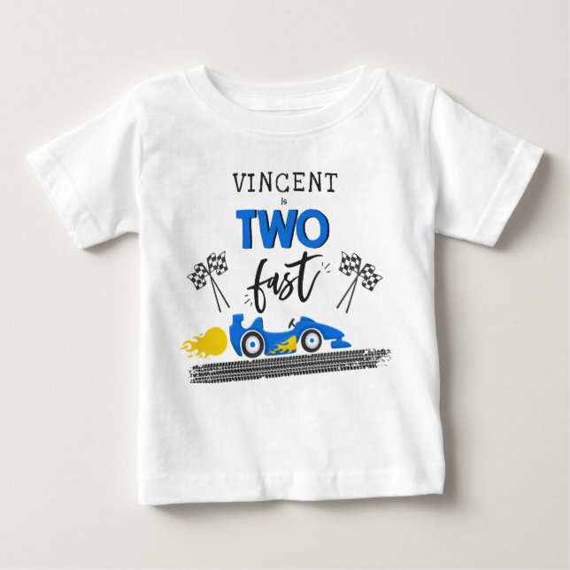 T-shirt Pour Bébé Deux Fast Blue Race Car 2e Anniversaire (Devant)