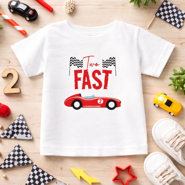 T-shirt Pour Bébé Deux Fast Race Car Boy 2e fête d'anniversaire (Two Fast Race Car Boy 2nd Birthday Party Baby T-Shirt)