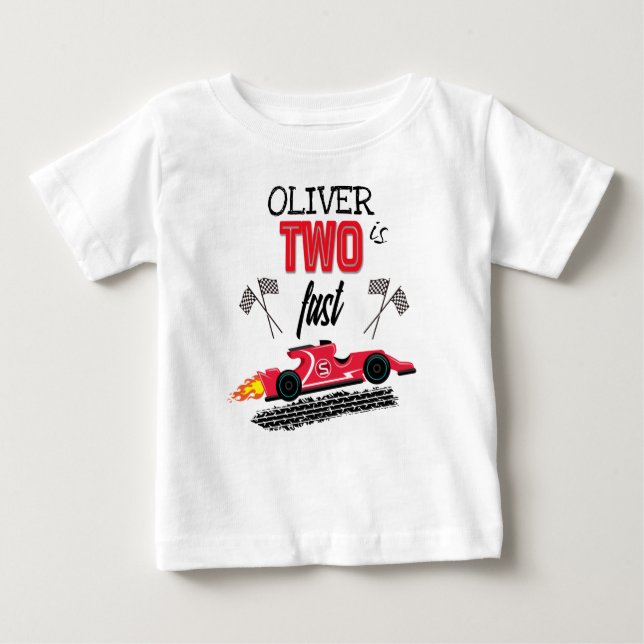T-shirt Pour Bébé Deux Fast Red Race Car 2e Anniversaire (Devant)