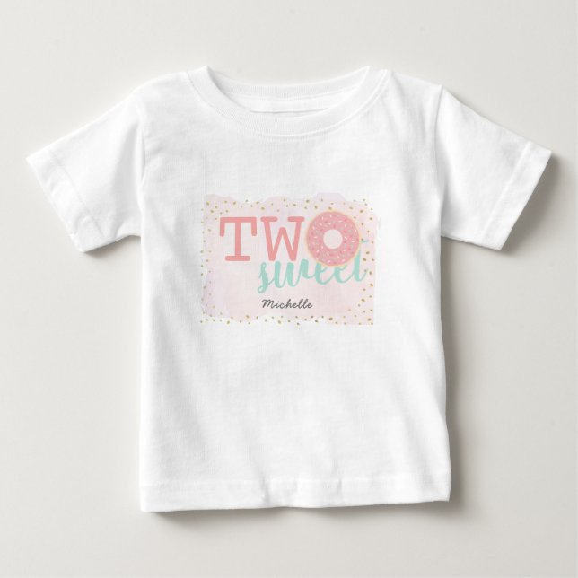 T-shirt Pour Bébé Deux gâteaux Donut Rose Fille 2ème Anniversaire (Devant)