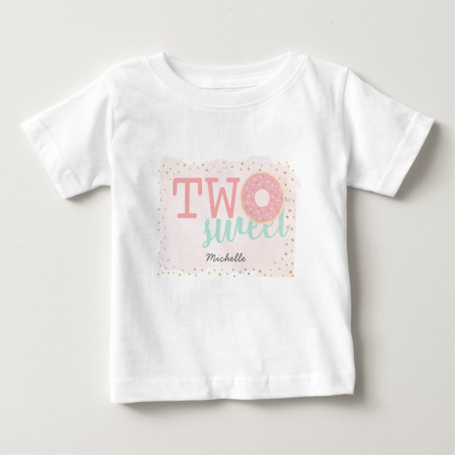 T-shirt Pour Bébé Deux Gâteaux Sucrés Fille Rose 2ème Anniversaire (Devant)