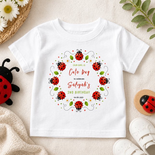 T-shirt Pour Bébé Deux jolies coccinelles Fête d'anniversaire de 2 a (Two Cute Ladybug 2nd Birthday Party for Kids Baby T-Shirt
)