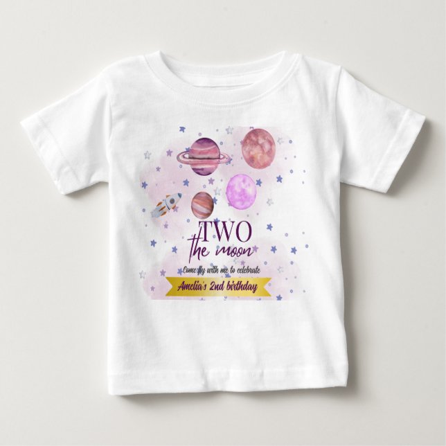 T-shirt Pour Bébé Deux La Lune 2e Anniversaire Fille Lune Étoiles Fu (Devant)
