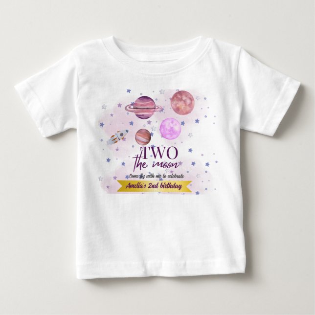 T-shirt Pour Bébé Deux La Lune 2e Fille d'anniversaire Lune Étoiles  (Devant)