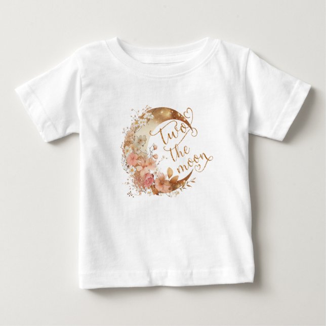 T-shirt Pour Bébé Deux lune or rose fille 2e anniversaire (Devant)