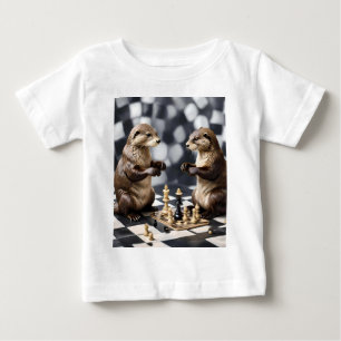 T-shirt Pour Bébé Deux Otters Jouant Aux Échecs,