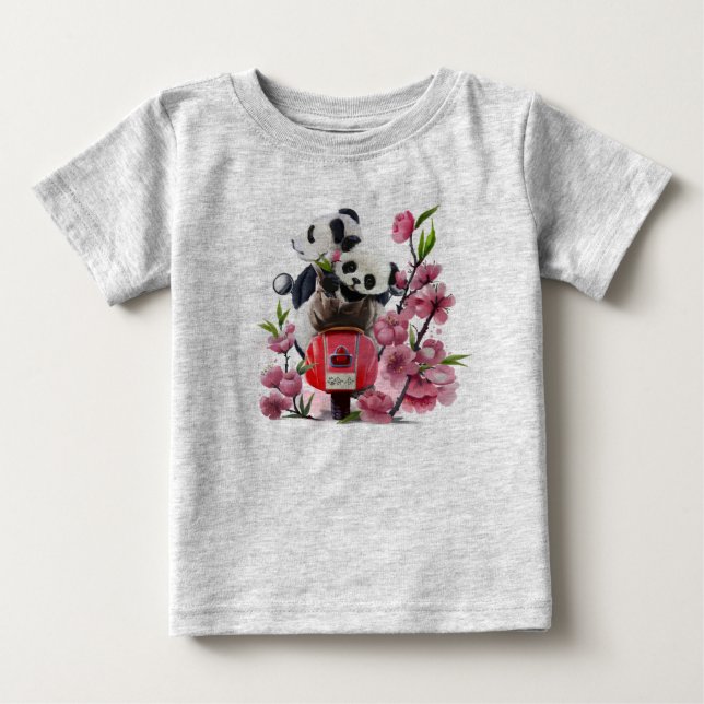 T-shirt Pour Bébé Deux pandas à moto (Devant)
