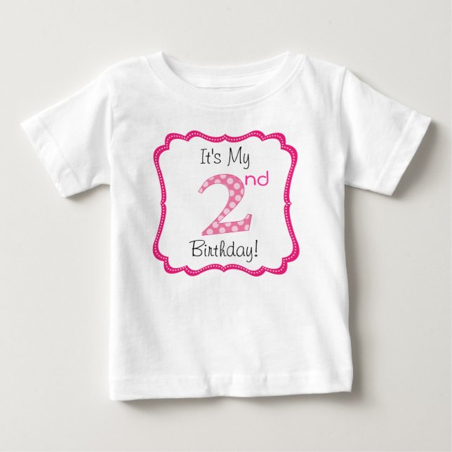 T-shirt Pour Bébé Deuxième anniversaire de la mignonne fille rose (Devant)