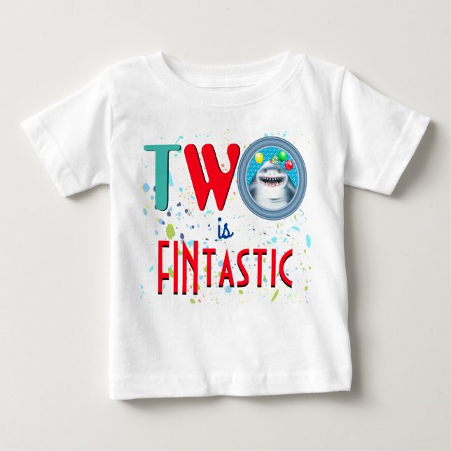 T-shirt Pour Bébé Deuxième anniversaire Fintastic de Requin (Devant)
