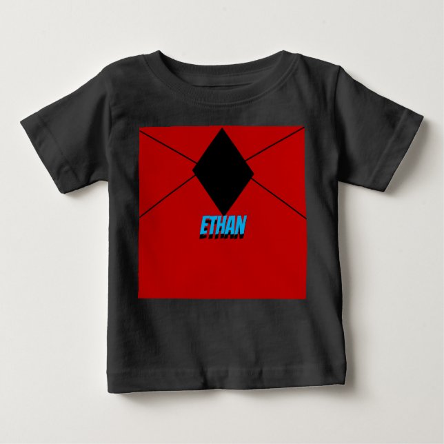 T-shirt Pour Bébé Diamant noir et rouge minimal linéaire noir (Devant)