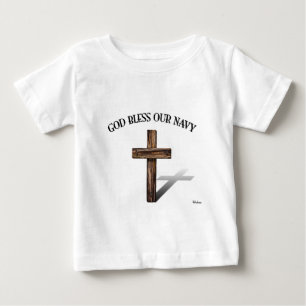 T-shirt Pour Bébé DIEU BÉNISSE NOTRE MARINE avec une croix robuste