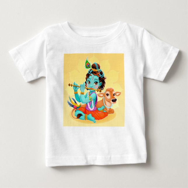 T-shirt Pour Bébé Dieu indien de Krishna jouant l'illustration de (Devant)