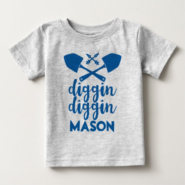 T-shirt Pour Bébé Diggin personnalisé en bleu et gris (Devant)