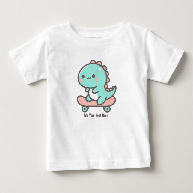T-shirt Pour Bébé Dino adorable sur le skateboard Texte personnalisé (Devant)