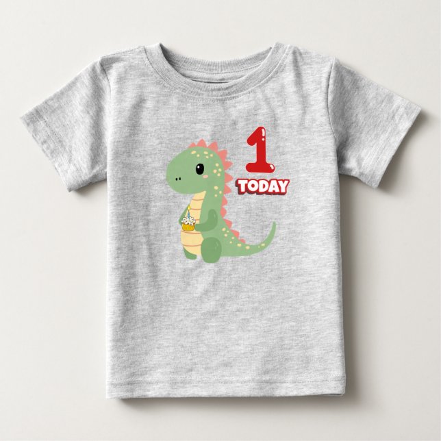 T-shirt Pour Bébé Dino Anniversaire 1 Aujourd'hui (Devant)